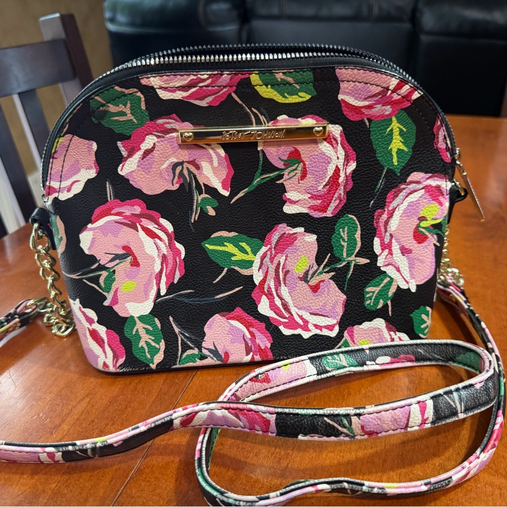 Betsy Johnson Floral Black Crossbody Bag